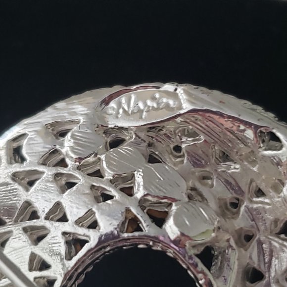 Napier Silver Rhinestone Pin Brooch Circular Wave - Picture 7 of 7